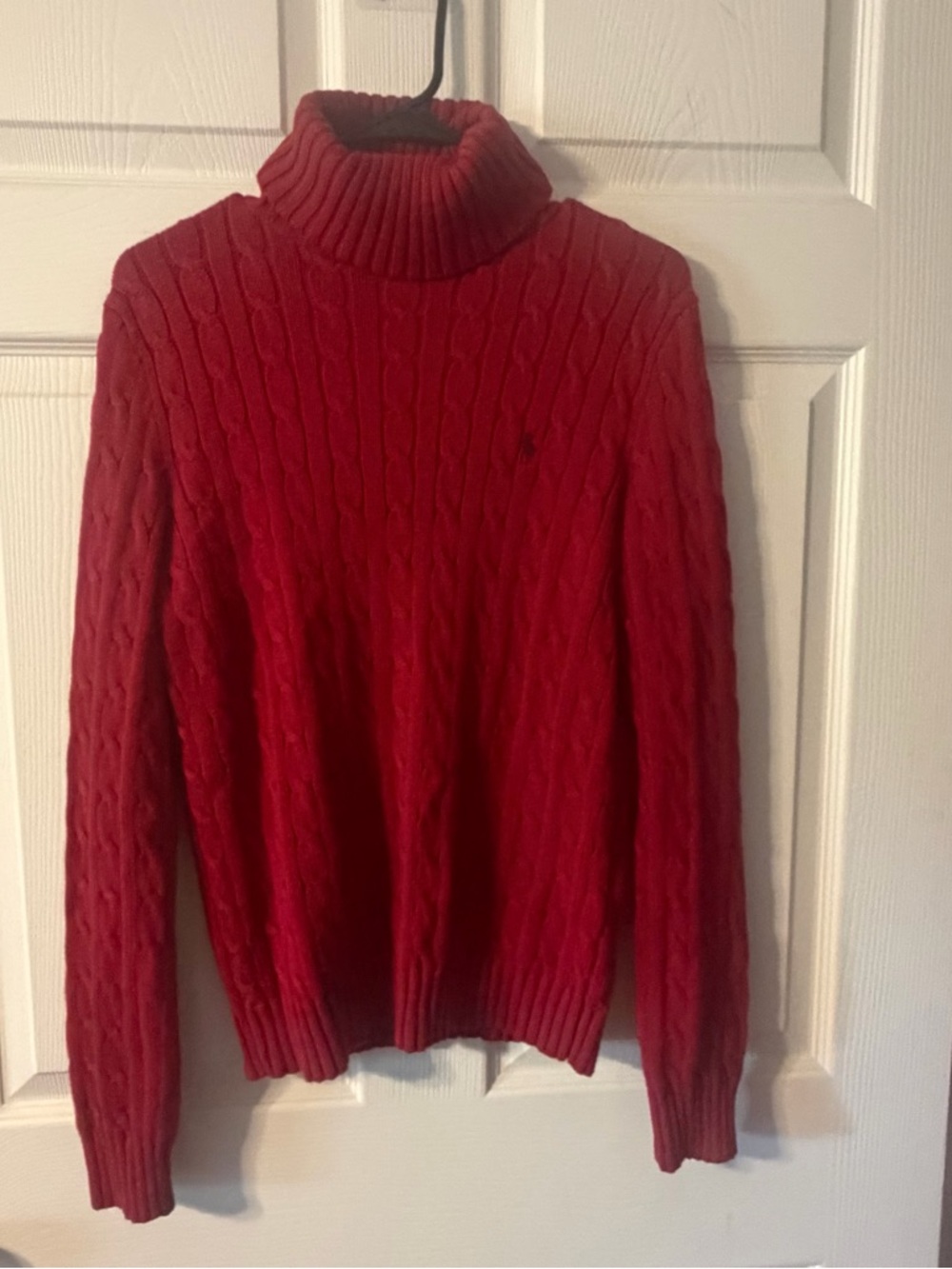 Ralph Lauren Men's Red Cable-Knit Turtleneck Sweater